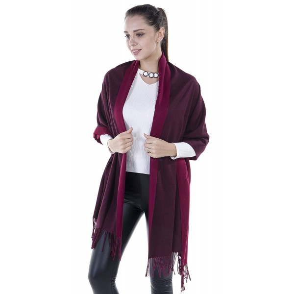 Niaiwei Long Pashmina Womens Wool Shawl- Bridal Extra Large shawl for Wedding Evening - Red + Red Wine - CZ186YSD74Y