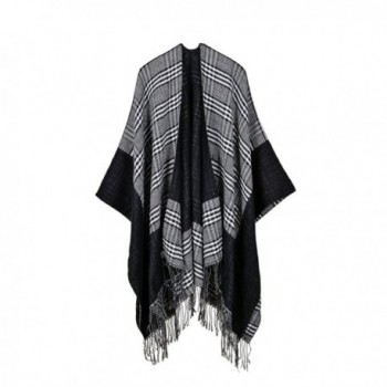 Bakerdani Women Fashionable Retro Style Tassel Poncho Shawl Cape Cardigans - Gray - C8187IXRDUW