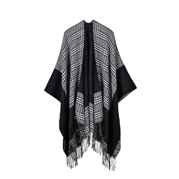 Bakerdani Women Fashionable Retro Style Tassel Poncho Shawl Cape Cardigans - Gray - C8187IXRDUW