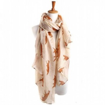 Womens Fun Cute Cartoon Fox Pattern Scarf Wrap Lightweight Soft Sheer Scarves - Beige - CJ12NTIQ3JL