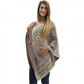 Beige Multicolor Greek Pattern Poncho in Wraps & Pashminas