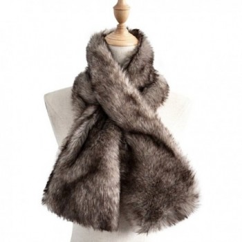 Yetagoo Women Winter Soft Faux Rabbit Fur Collar Scarf Stole Both Side Hair Scarf Shawl - Gray - C0187K7I55L