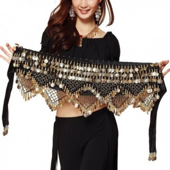 Pilot-trade Women's Sweet Bellydance Hip Scarf With Gold Coins Skirts Wrap Noisy - Black - CL12K2IY395