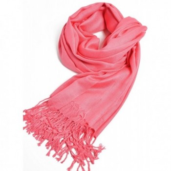Premium Large Soft Silky Pashmina Shawl Wrap Scarf in Solid Colors - Coral Pink - CC18027ONG7