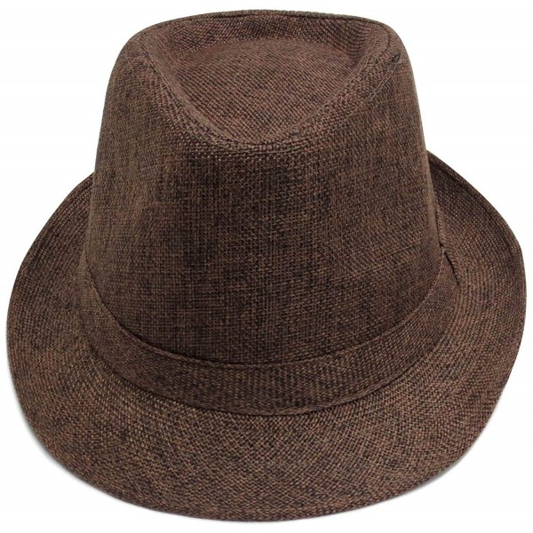 Verabella Unisex Short Brim Panama Style Natural Straw Fedora/Trilby Summer Hat - Brown - CD18034EDR8