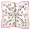 Pink White Teacup Printed Fine Small Square Silk Scarf - CD12O3Y6N7F