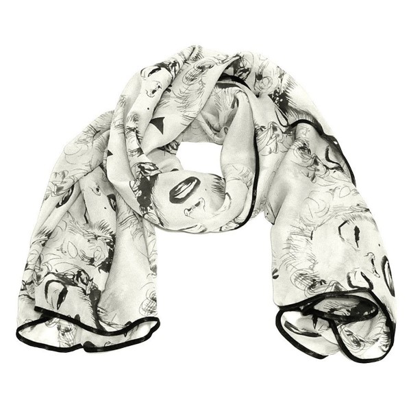 Falari Marilyn Monroe Print Scarf Smooth Soft Lightweight 100% Viscose - White Black - CT11OLNRZZ7