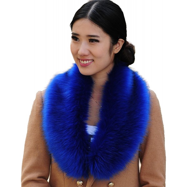 i-KindPec Women's Faux Fur Collar Wrap Scarf Big Neck warmer - Blue - CZ126L2O107