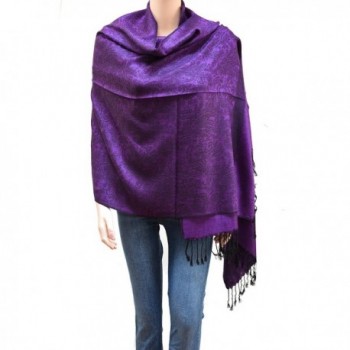 Flyingeagle Trade Inc. Jacquard Paisley Pashmina Shawl Scarf Stole for Women - Purple and Black - CO183N74DWD