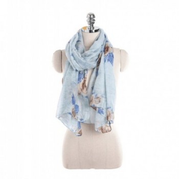 Rose Printed Scarf For Womens Girls Soft Lightweight Wrap Shawl Elegant Gorgeous Fashion Scarves - Green Blue - CC187EYZOLI