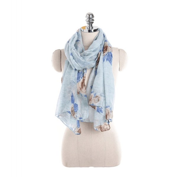 Rose Printed Scarf For Womens Girls Soft Lightweight Wrap Shawl Elegant Gorgeous Fashion Scarves - Green Blue - CC187EYZOLI