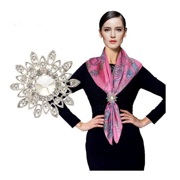 CHUYUN Women's Elegant Three Ring Rhinestone Metallic Scarves Clip Fashionable Scarves Ring Chiffon Buckle - C4183L60NL7