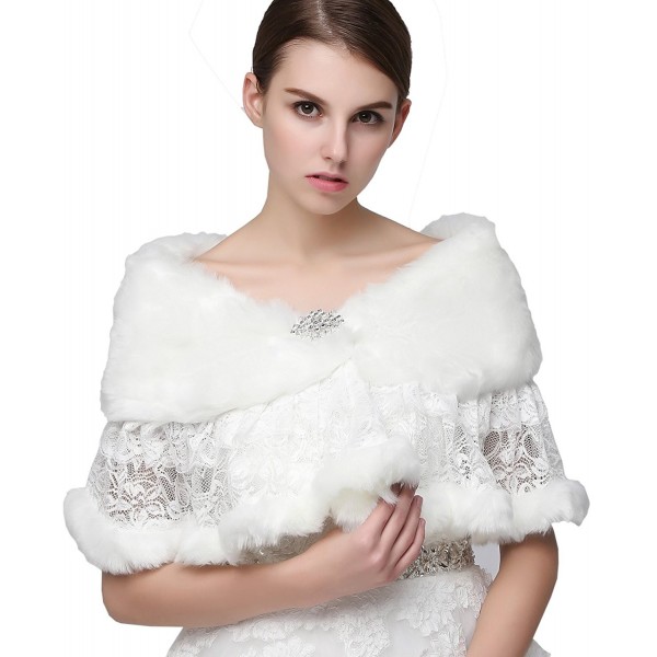 Clearbridal Curve Faux Fur Shawl Wrap Stole Cape for Women C17011 - Ivory - C211U6I514D