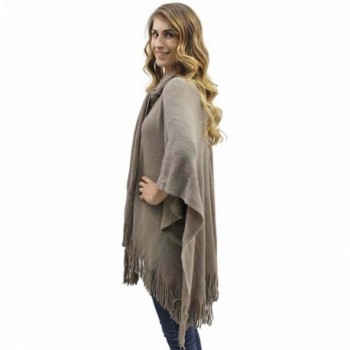 Taupe Two Tone Fringed Shawl Attached