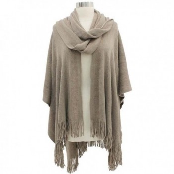 Taupe Two Tone Fringed Shawl Attached in Wraps & Pashminas