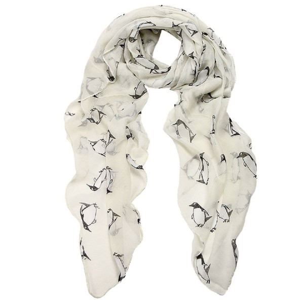 DaySeventh Fashion Women Lady Penguin Print Shawl Butterfly Voile Rectangle Cute Scarf Scarves - White - CD1265P1GYT