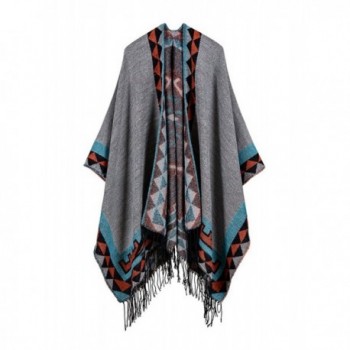 Women Winter Oversized Blanket Shawl Wrap Poncho Cape Open Front Cardigans - 1-gray - C5186AR2DHE