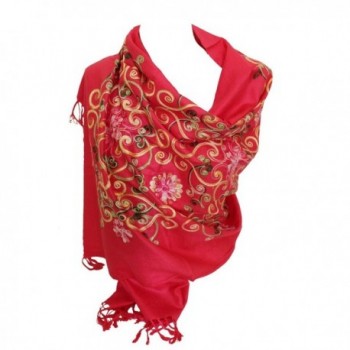 Premium Lush Embroidered Pashmina Feel Scarves Shawl Stole Wrap Head Scarf - Pink - CQ12O0T3Z25