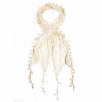 Bohomonde Della Scarf- Lace Tassel Scarf- Crochet Trim - Antique White - C411QHM0ZN9