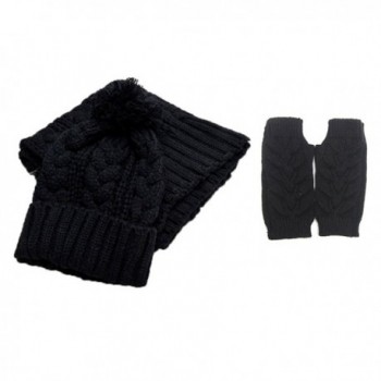 Jelinda Women Warm Knitted Scarf Gloves and Hat Winter Set (Black) - CZ12O6BNLRF