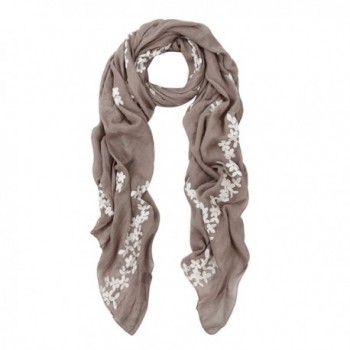 Premium Elegant Lace Cherry Blossom Floral Embroidered Scarf Wrap - Diff Colors - Taupe - CD127J8A1BT
