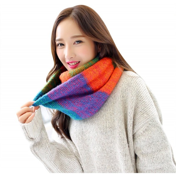 CC-US Women Colorful Grid Winter Infinity Loop Scarf Warm Knit Neckerchief Shawl - Multicolor1 - CQ184UWWD3K