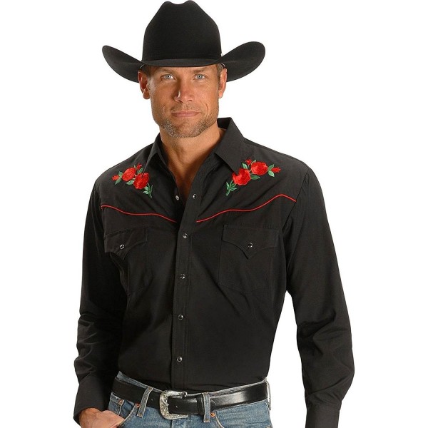ELY CATTLEMAN Men's Embroidered Rose Design Western Shirt - 15203901-88Blk - Black - C3112UI29PL