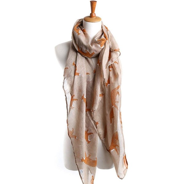 TAORE Women Girls Soft Scarf Long Cute Fox Print Wrap Shawl Silk Scarves 19080cm - Khaki - CF12M497CQV