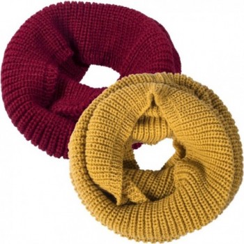 Oryer 2 Pack Womens Winter Warm Thick Knit Infinity Scarf Circle Loop Cowl Scarf - 2 Pack(wine Red + Turmeric) - CD184T5WA7H