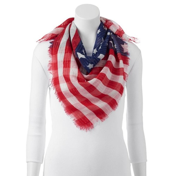 Women Mixed Stars & Stripes Sparkle White Red Blue Square Scarf One Size - CM12O74BIE8