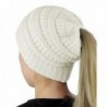 URUNIQ Women Beanie Ponytail Hat Messy High Bun Knit Hat Ribbed Stretchy Cap - White - CG187Q65UMO