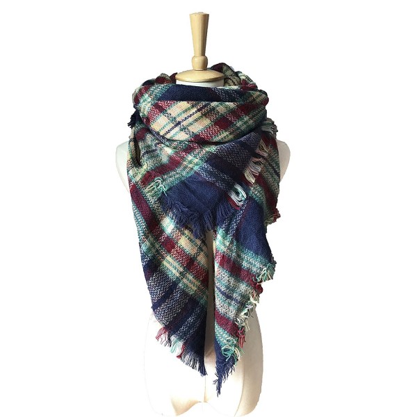 Synthiiz Soft Warm Tartan Plaid Scarf Shawl Cape Blanket Scarves Fashion Wrap - Navy - CL185ICODGY