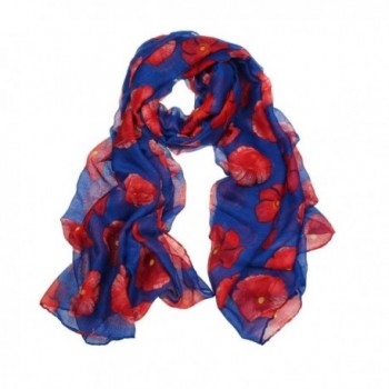 Franterd New Ladies Red Poppy Print Long Scarf Flower Beach Scrafs Shawl - Blue - CT12BX3DLR3