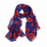 Franterd New Ladies Red Poppy Print Long Scarf Flower Beach Scrafs Shawl - Blue - CT12BX3DLR3