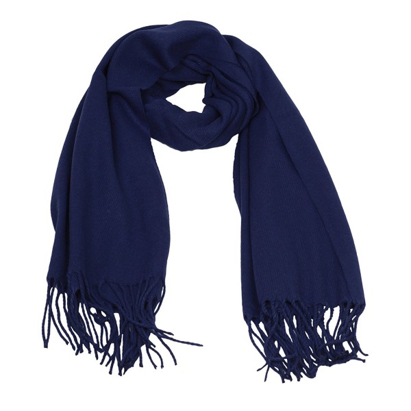 Women Men Winter Tassel Scarf Long Scarves Warm Wool-like Shawl - Dark-blue - CA187ZQLKNA