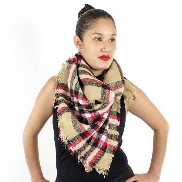 Designer Style Plaid Scarf with Raw Edge - Thick Blanket Khaki - CL129497O7L