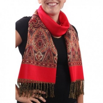 Alice Blake Premium Metallic Paisley Pashmina Scarf Shawl Wrap w/FREE Gift Box - Red - CC187WCHI6G