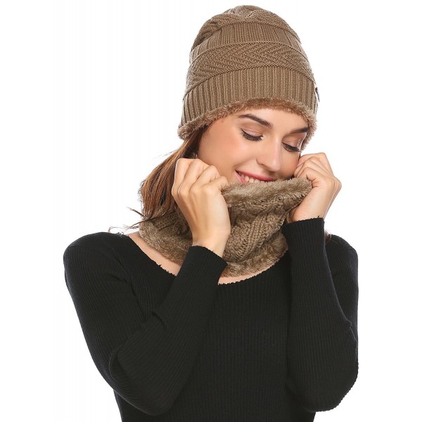Zeagoo Beanie Hat Scarf Set Warm Knit Hat Thick Knit Skull Cap for Men and Women - Khaki - CZ187MX2QTR