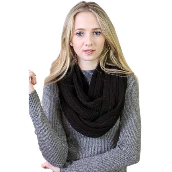 (10 COLORS) Women's 100% Organic Cotton Cable Knit Infinity Scarf- Super Soft Stretch Warm Non-Toxic - Black - CB189582EE2
