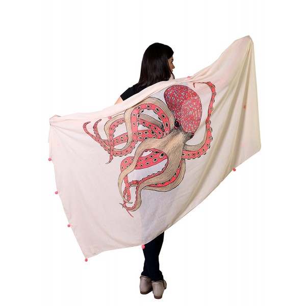 Anika Dali Women's Fabulous Octopus Scarf with Pink Pom-Pom Trim - CB11DB7GMR1