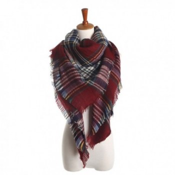 xsby Women's Fall Winter Scarf Classic Tassel Plaid Soft Blanket Shawl Scarves - Red Wine - CY187IO94EU