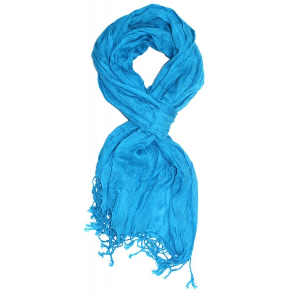 LibbySue-Essential Solid Crinkle Scarf - Turquoise Blue - CX110F7SG6P