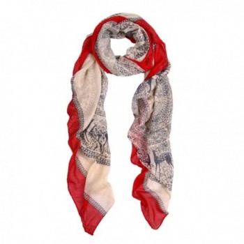 Premium Deer Medallion Animal Print Scarf Wrap - 2 Colors Avail - Red - CS11G8F1DKJ