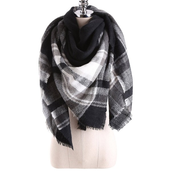 Women's Winter Stylish Warm Blanket Scarf Plaid Wrap Shawl - Black White8 - CU186LO3ZK2