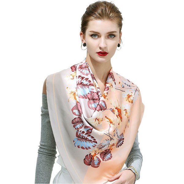 OSCAR ROSSA 100% Silk Scarf- 35"x35" Large Square Printed Silk Charmeuse Scarf - Blooming- Pink&grey - CW185IRQSQL