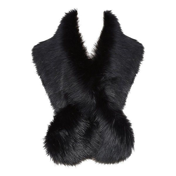 BABEYOND Womens Faux Fur Collar Shawl Faux Fur Scarf Wrap Evening Cape for Winter Coat 47.2" - Black - C7187Q7XIAD