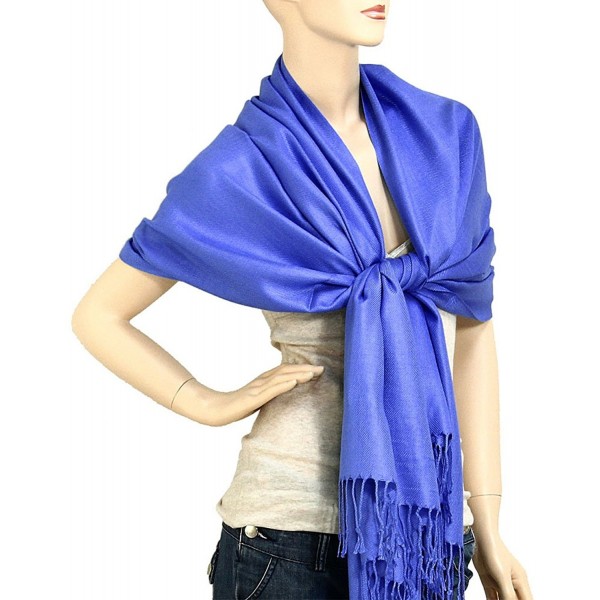 Falari Women's Soft Solid Color Pashmina Shawl Wrap Scarf 80" X 27" - Royal Blue - CT11PJIWQQB