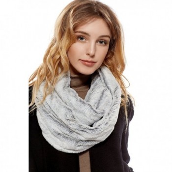 Ladies Snood Faux Fur Stole Reversible Shawl Infinity Wrap Scarf Fashion Scarves - Gray- White - CA187LQZ42X