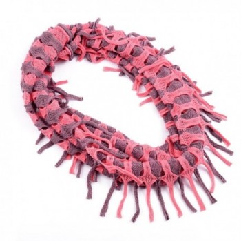 Infinity Circle Ribbed Fringe Scarves - Ribbed Knit - Salmon Pink & Old Purple - C0184SCL47U