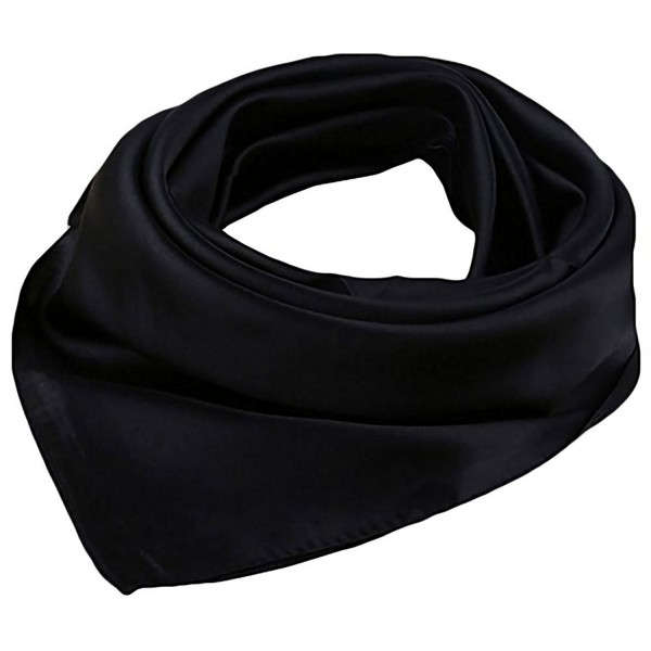 Women Satin Square Scarf Wrap Silk Feel Solid Color Hair Scarf Accessory 23" - Black - CO186L75HKM